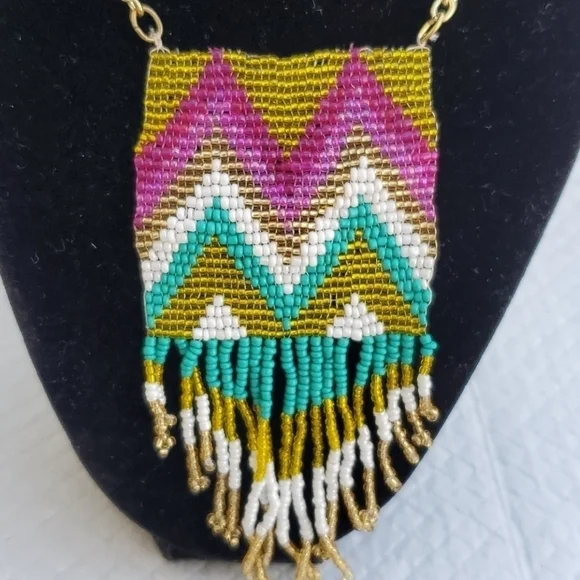 NEW‎ LONG MULTICOLOR BEADS NECKLACE GOLD - Picture 4 of 7